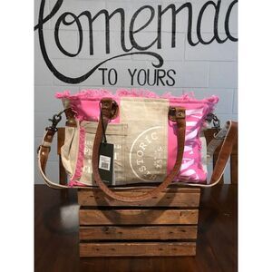 Boho Vintage Girly PINK, Leather & Upcycled Canvas Handbag SUPER TRENDY!